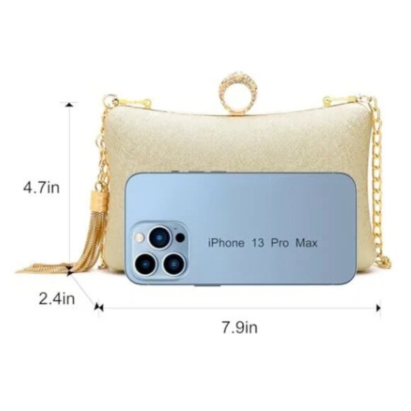 Clutch Purse Women Wedding Evening Handbag Formal Party Prom Bag, Golden Tone - Picture 7 of 7